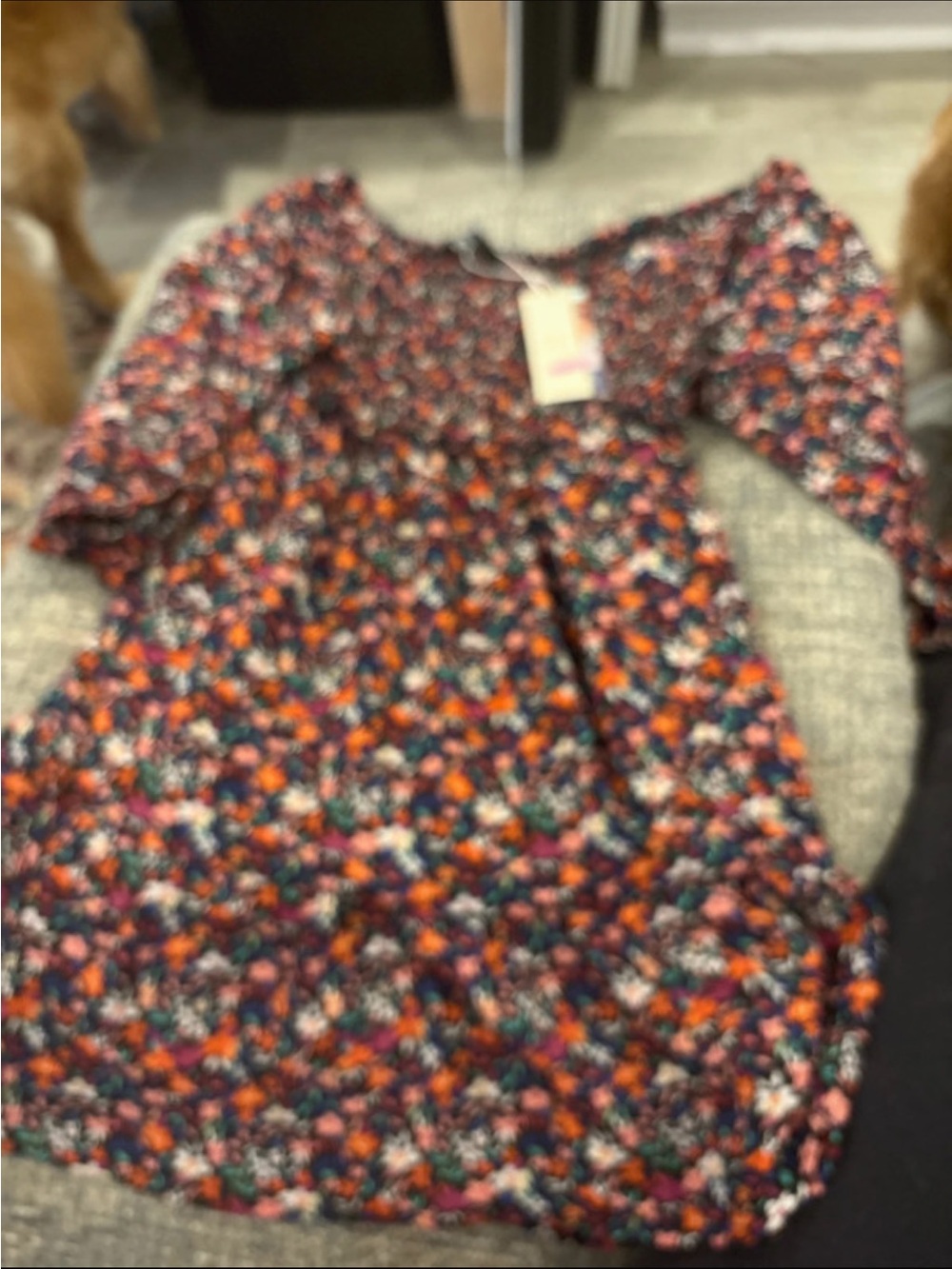 Girls Floral Mix Print Dress in Purple and Orange